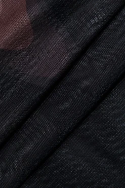 MICAS Mini Dresses-Sheer Abstract Mesh Asymmetric Mini Dress BLACK