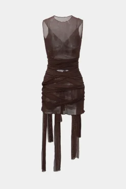 MICAS Midi Dresses-Sheer Mesh Wrap Tie Ribbon Mini Dress