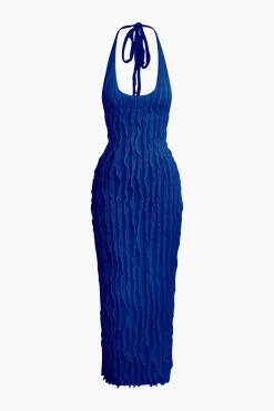 MICAS Maxi Dresses-Sheer Ruffle Texture Halter Backless Maxi Dress