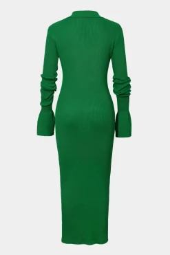 MICAS Long Sleeve Dresses|Maxi Dresses-Shell Sleeve Ribbed Buttons Down Maxi Dress