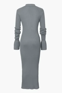 MICAS Long Sleeve Dresses|Maxi Dresses-Shell Sleeve Ribbed Buttons Down Maxi Dress