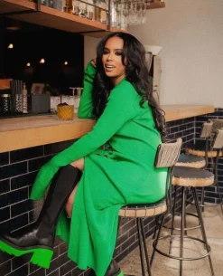 MICAS Long Sleeve Dresses|Maxi Dresses-Shell Sleeve Ribbed Buttons Down Maxi Dress