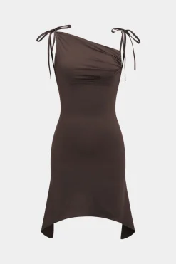 MICAS Mini Dresses-Sleeveless Backless Tie Up Mini Dress BROWN