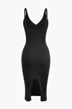MICAS Knit Dresses-Sleeveless V-Neck Knit Midi Dress