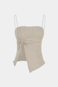 MICAS Pant Sets-Slip Ruched Drawstring Cami Top And Pants Set BEIGE