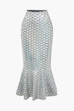 MICAS Skirts-Snakeskin Mermaid Midi Skirt SILVER