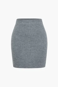 MICAS Knitwear|Knit Sets-Solid Knit Button V-neck Top And Mini Skirt Set