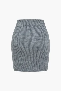 MICAS Knitwear|Knit Sets-Solid Knit Button V-neck Top And Mini Skirt Set