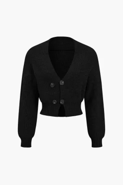 MICAS Knitwear|Knit Sets-Solid Knit Button V-neck Top And Mini Skirt Set