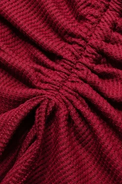 MICAS Tube Tops-Solid Asymmetrical Drawstring Slit Tube Top BURGUNDY