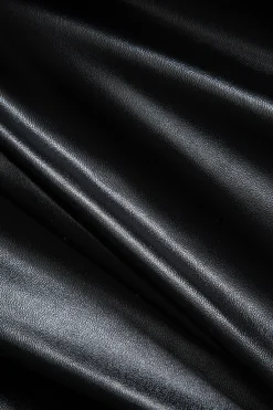 MICAS Long Sleeve Tops|Long Sleeves Tops-Solid Asymmetrical Faux Leather Patchwork Pocket Long-Sleeve Shirt Contrast Color