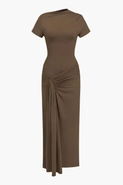 MICAS Maxi Dresses-Solid Asymmetrical Knot Maxi Dress