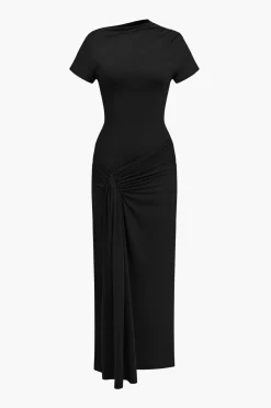 MICAS Maxi Dresses-Solid Asymmetrical Knot Maxi Dress