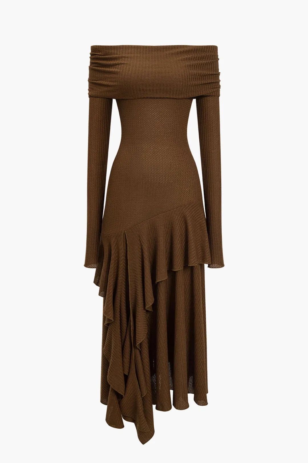 MICAS Long Sleeve Dresses|Maxi Dresses-Solid Asymmetrical Off Shoulder Maxi Dress CINNAMON