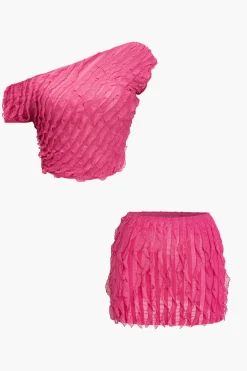 MICAS Skirt Sets-Solid Asymmetrical Ruffle Skirt Set RASPBERRY