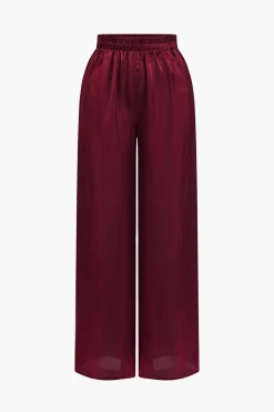 MICAS Pant Sets|Vacation Sets-Solid Asymmetrical Shirt And Trousers Set BURGUNDY