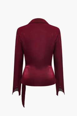 MICAS Pant Sets|Vacation Sets-Solid Asymmetrical Shirt And Trousers Set BURGUNDY