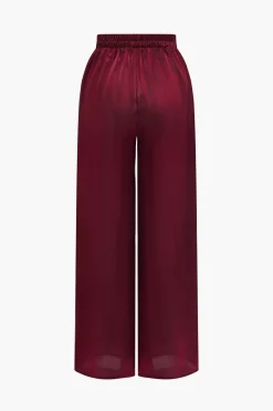 MICAS Pant Sets|Vacation Sets-Solid Asymmetrical Shirt And Trousers Set BURGUNDY