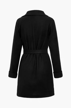 MICAS Outerwear|Outerwear-Solid Asymmetrical Tie-Up Coat BLACK