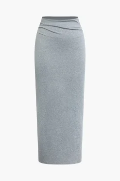 MICAS Skirt Sets-Solid Asymmetrical Twist Knot Top And Midi Skirt Set GRAY