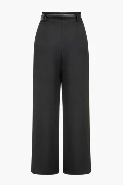 MICAS Pants-Solid Asymmetrical Wrap Belted Trousers BLACK