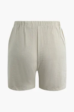 MICAS Short Sets-Solid Backless Bow Knotted Short Set KHAKI