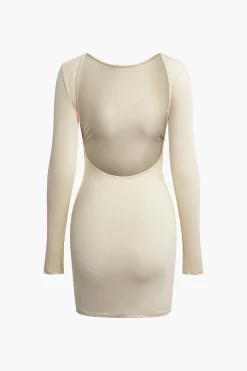 MICAS Long Sleeve Dresses|Mini Dresses-Solid Backless Long-Sleeve Mini Dress