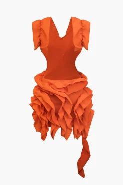 MICAS Midi Dresses-Solid Backless Pleated Ruffle Midi Dress