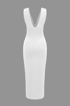 MICAS Midi Dresses-Solid Backless Ruched Slit Midi Dress