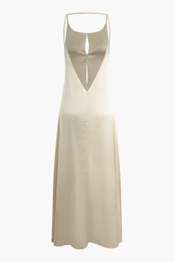 MICAS Maxi Dresses-Solid Backless Slip Maxi Dress BEIGE