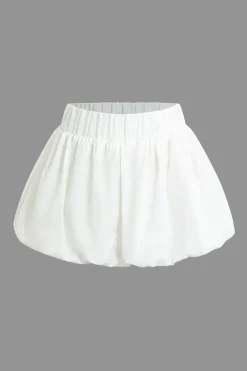 MICAS Skirts-Solid Basic Puff Mini Skirt WHITE