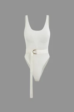 MICAS Bodysuits-Solid Belted Back Tie Bodysuit IVORY