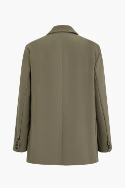 MICAS Outerwear|Outerwear-Solid Blazer Double Breasted Pocket KHAKI