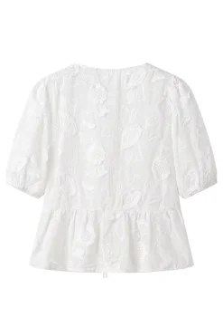 MICAS Blouses & Shirts-Solid Bow Embroidery Tie-Up Short-Sleeve Shirt WHITE