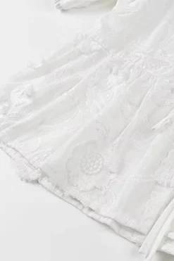 MICAS Blouses & Shirts-Solid Bow Embroidery Tie-Up Short-Sleeve Shirt WHITE