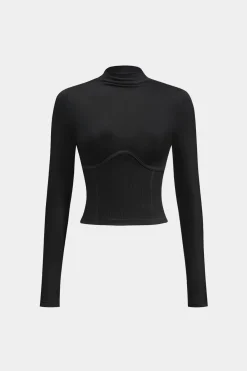 MICAS Long Sleeve Tops|Long Sleeves Tops-Solid Bustier Long Sleeve Top