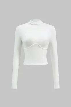 MICAS Long Sleeve Tops|Long Sleeves Tops-Solid Bustier Long Sleeve Top
