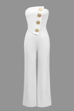 MICAS Jumpsuits & Rompers-Solid Button Asymmetrical Jumpsuit