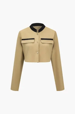 MICAS Skirt Sets-Solid Button Fake Pockets Skirt Set KHAKI