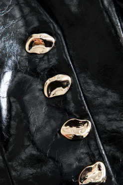 MICAS Outerwear|Outerwear-Solid Button Faux Leather Jacket BLACK