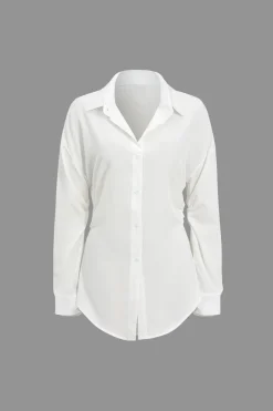 MICAS Long Sleeve Tops|Long Sleeves Tops-Solid Button Long-Sleeve Shirt