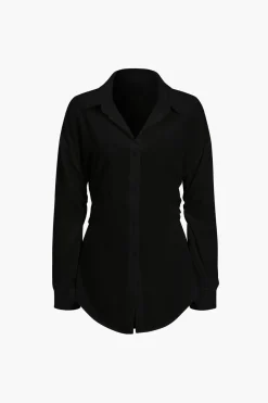 MICAS Long Sleeve Tops|Long Sleeves Tops-Solid Button Long-Sleeve Shirt