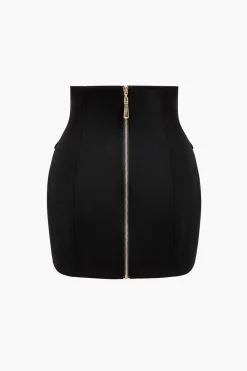 MICAS Skirts-Solid Button Mini Skirt BLACK