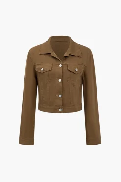 MICAS Outerwear|Outerwear-Solid Button Pocket Denim Outerwear MOCHA