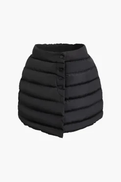 MICAS Skirts-Solid Button Up Puffer Mini Skirt BLACK