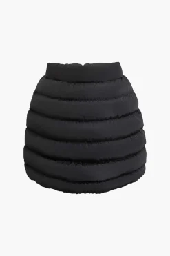 MICAS Skirts-Solid Button Up Puffer Mini Skirt BLACK