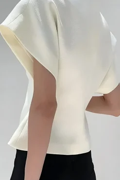 MICAS Blouses & Shirts-Solid Button V-Neck Short-Sleeve Shirt WHITE