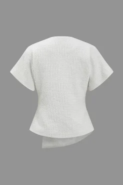 MICAS Blouses & Shirts-Solid Button V-Neck Short-Sleeve Shirt WHITE