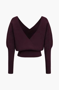 MICAS Knitwear|Knit Tops-Solid Button V-Neck Sweater Long-Sleeve Top