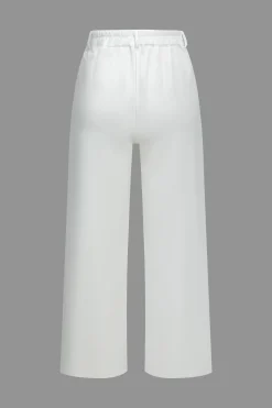 MICAS Pant Sets|Vacation Sets-Solid Button V-Neck Top And Trouser Set WHITE